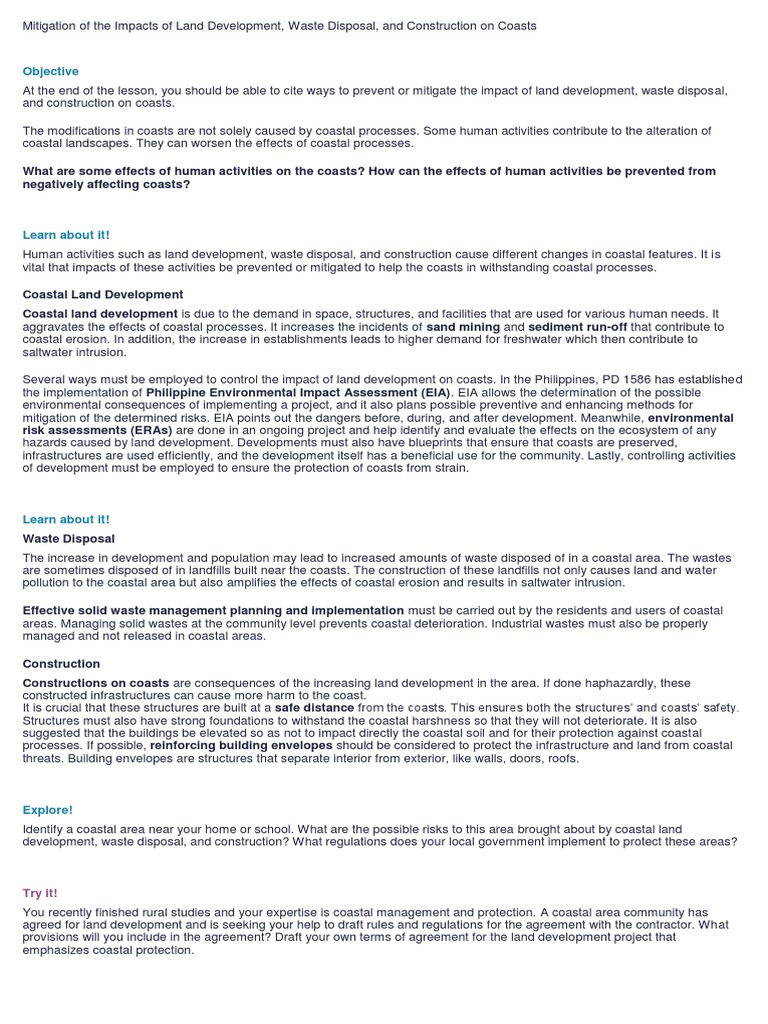 Mitigating Coastal Development Impacts | PDF | Human Impact On The ...