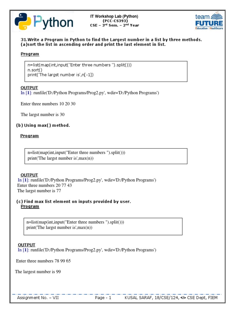 Python Programs to Perform Common List Operations | PDF | Areas Of ...