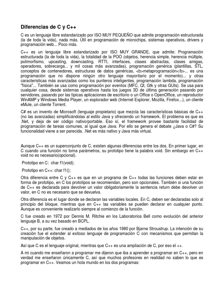 Diferencias CyC++ | PDF | C ++ | C (lenguaje de programación)