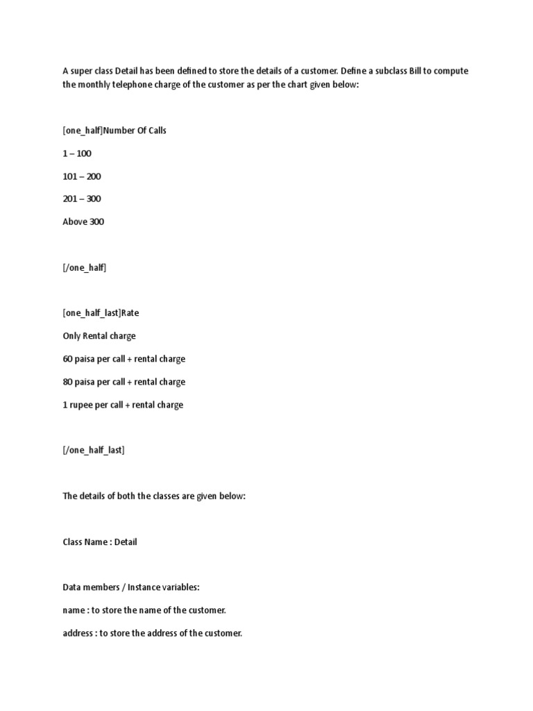 Calculating Telephone Bills Through Inheritance: Defining the Detail ...