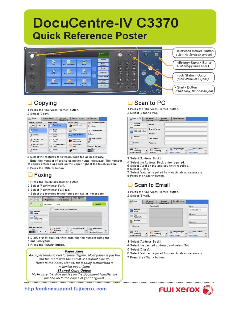 Quick Reference Poster: Docucentre-Iv C3370 | PDF | Fax | Digital ...