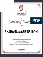Certificate of Recognition: Shahana Marie de Leon