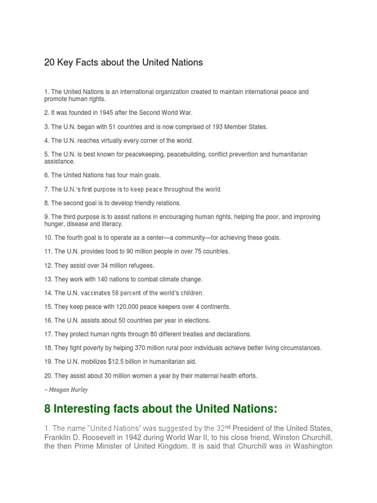 20 Key Facts About The United Nations | PDF | United Nations ...