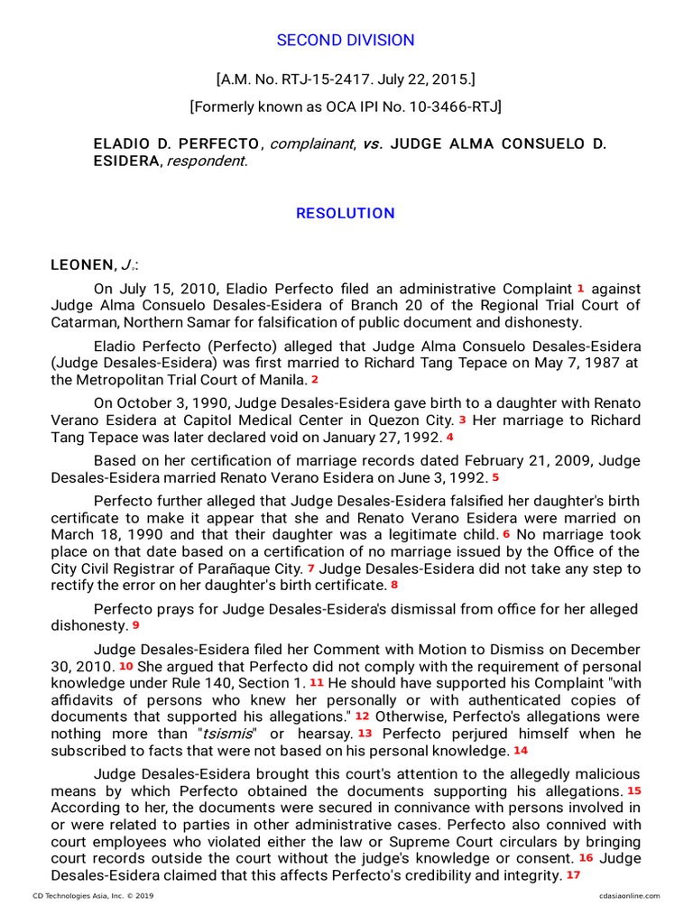 Judge Esidera's Administrative Case Summary | PDF | Annulment | Marriage