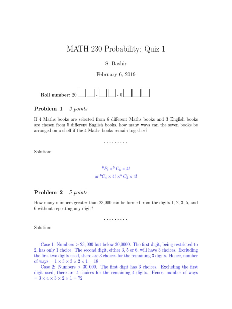 Probability Quiz 1 Solutions | PDF | Probability Theory | Statistical ...