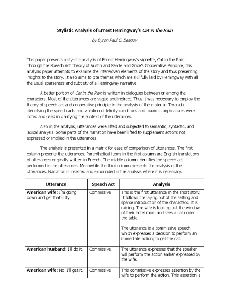 Cat In The Rain Speech Act Analysis Docx Linguistics Human Communication