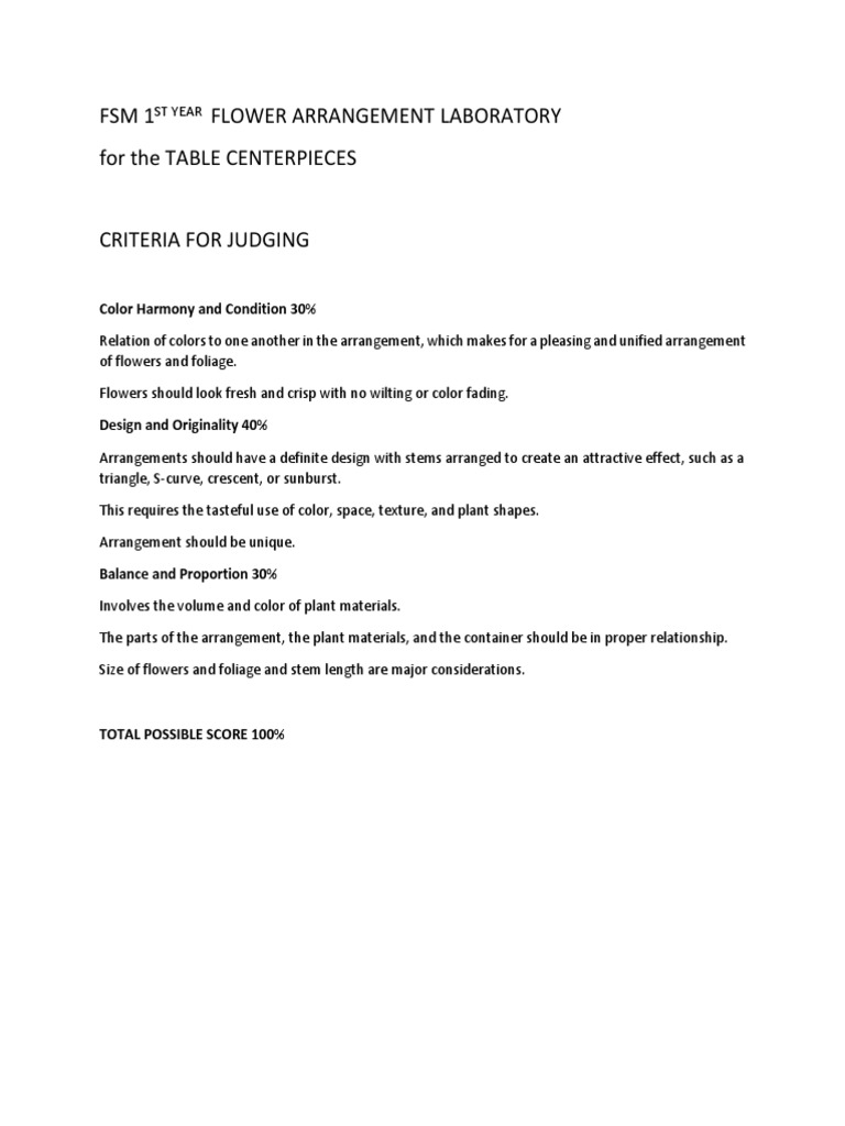 Flower Arrangement Judging Criteria | PDF