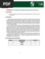 EXPERIMENT NO. 1: Verification of The Integrity of The Junctions of A BJT Transistor I. Objectives