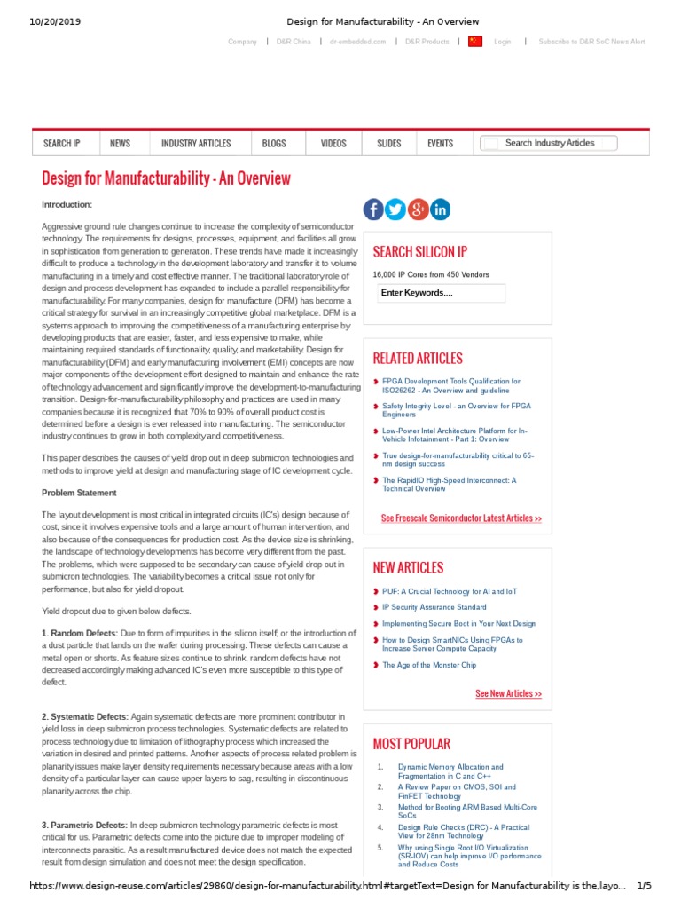 Design For Manufacturability - An Overview | PDF | Integrated Circuit ...