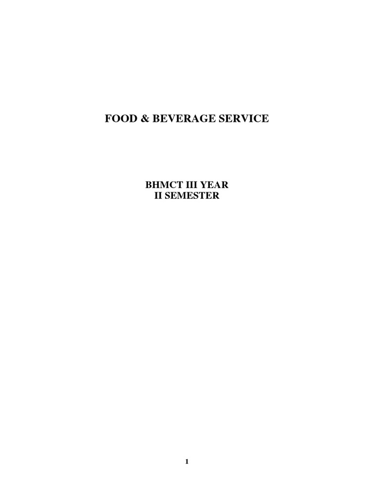 Food & Beverage Service BHMCT Iii Year Ii Semester PDF Menu
