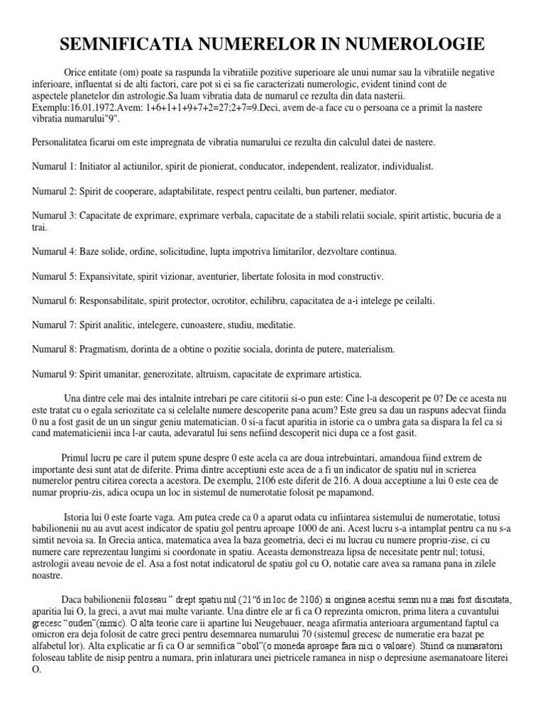 Semnificatia Numerelor in Numerologie | PDF