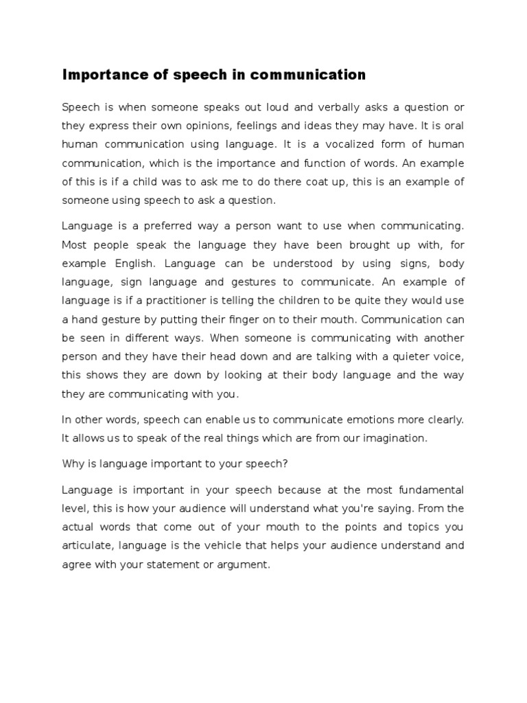 Importance of Speech in Communication | PDF