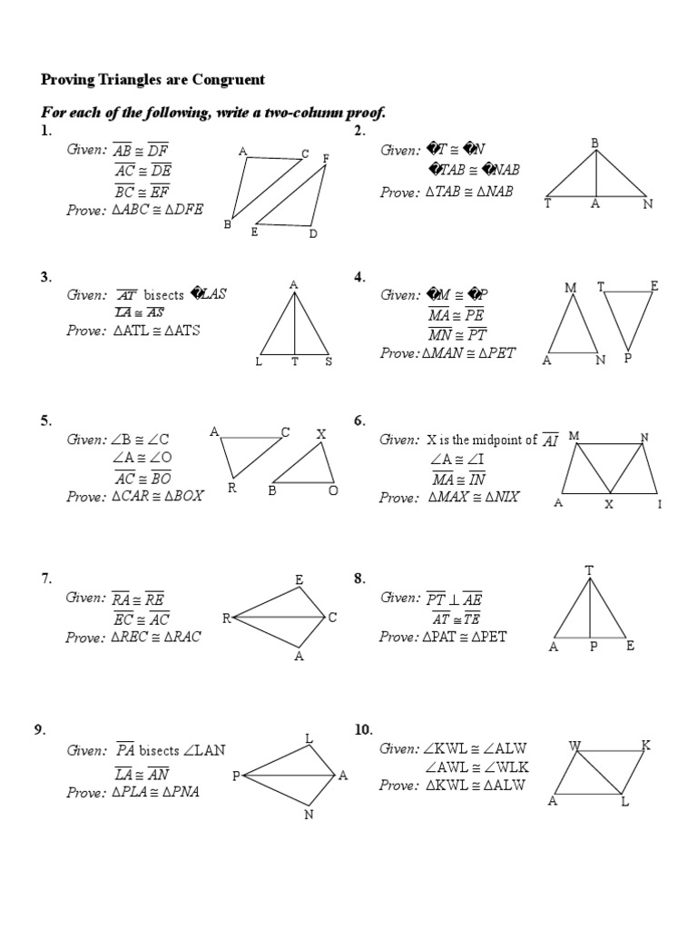 Triangle Proofs A  Triangle  Polytopes Inside Two Column Proof Worksheet
