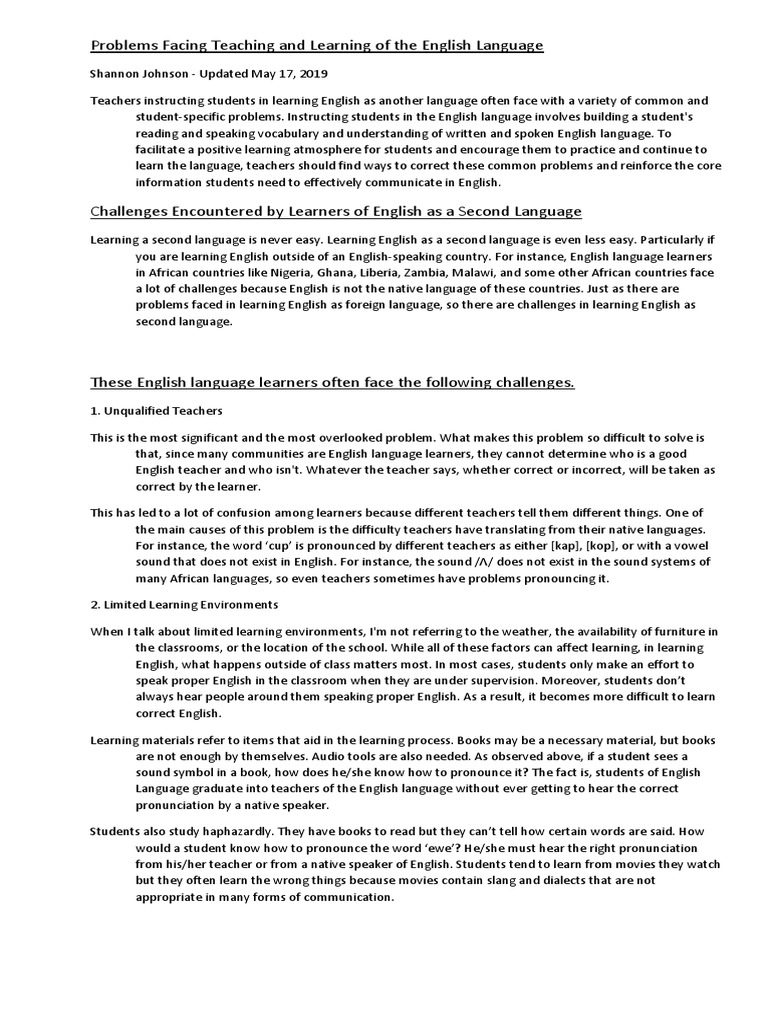 Challenges in Learning English Language | PDF | English Language ...