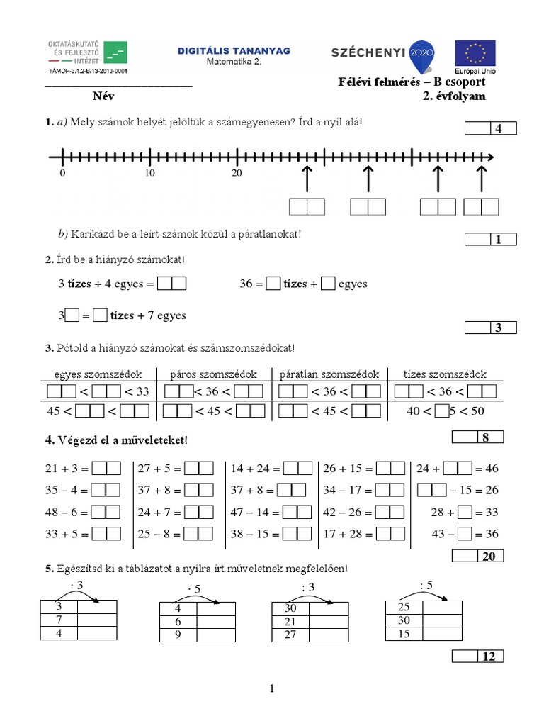Matematika 2. - Féléves Felmérő B | PDF