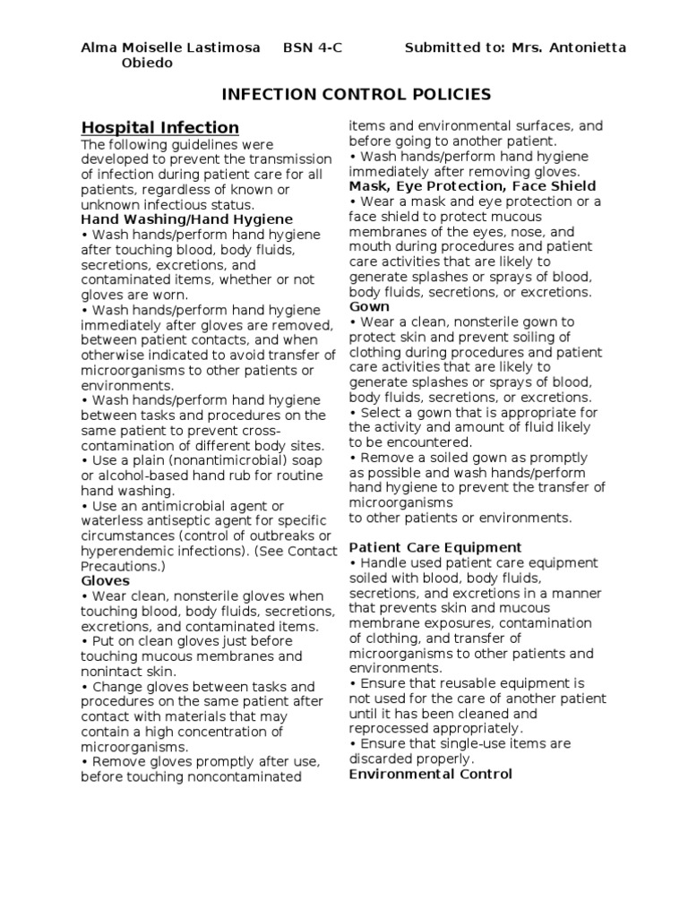 Infection Control Guidelines for Hospitals | PDF | Sexually Transmitted ...