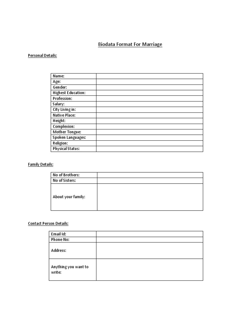 Sports Biodata Format for Marriage | PDF | Sports & Recreation | Social ...