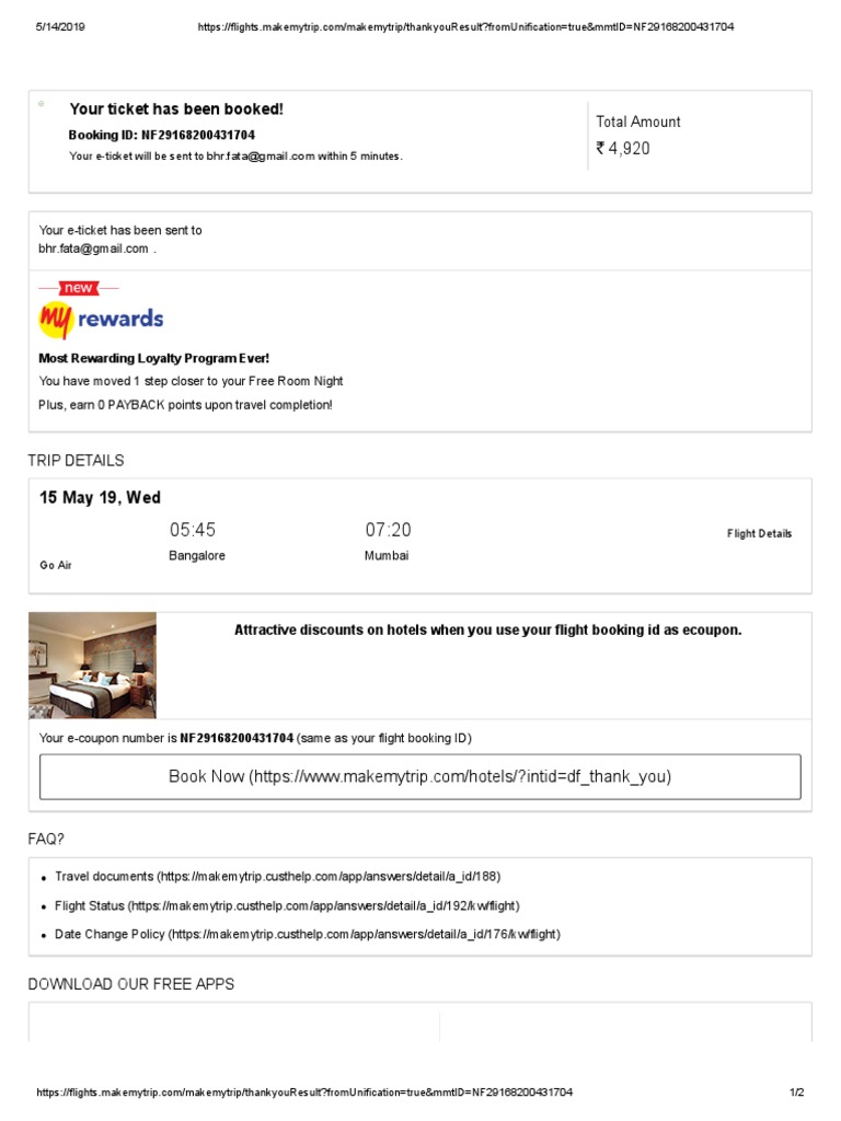 Booked Bangalore to Mumbai Flight for May 15 PDF