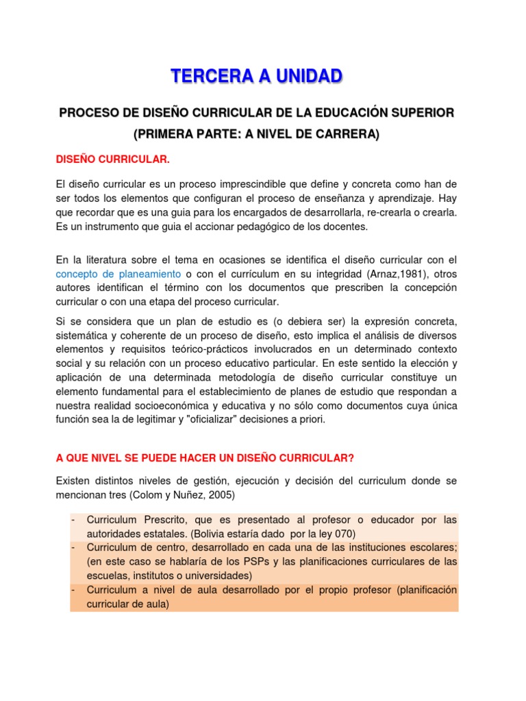 Diseño Curricular en Educación Superior | PDF | Plan de estudios ...