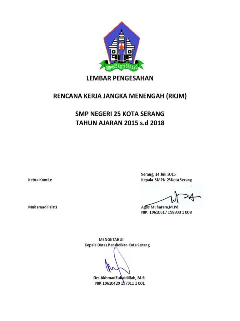 Lembar Pengesahan RKJM SMP Negeri 25 | PDF