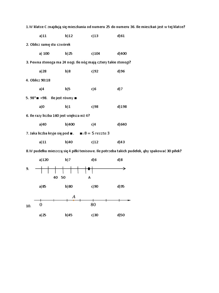 Test Sprawdzajacy Z Matematyki Po Klasie 4