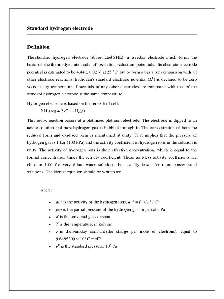 Standard Hydrogen Electrode PDF Solid Oxide Fuel Cell Redox