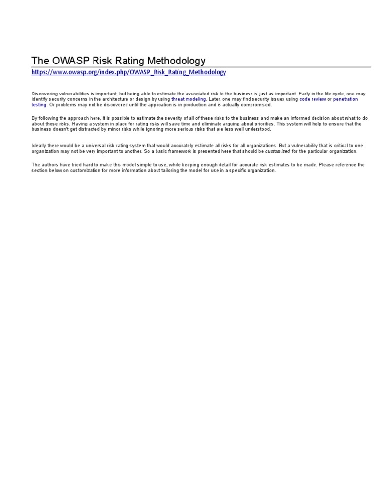 OWASP Risk Rating Methodology Guide | PDF | Vulnerability (Computing ...