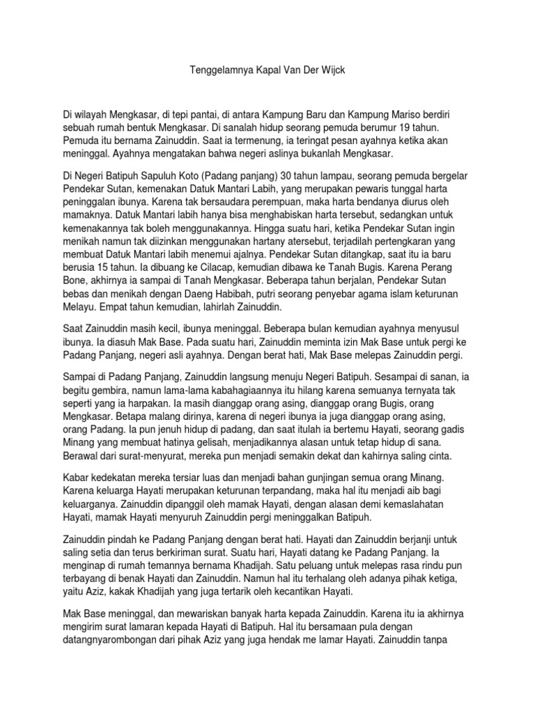 Resensi Novel Tenggelamnya Kapal Van Der Wijck