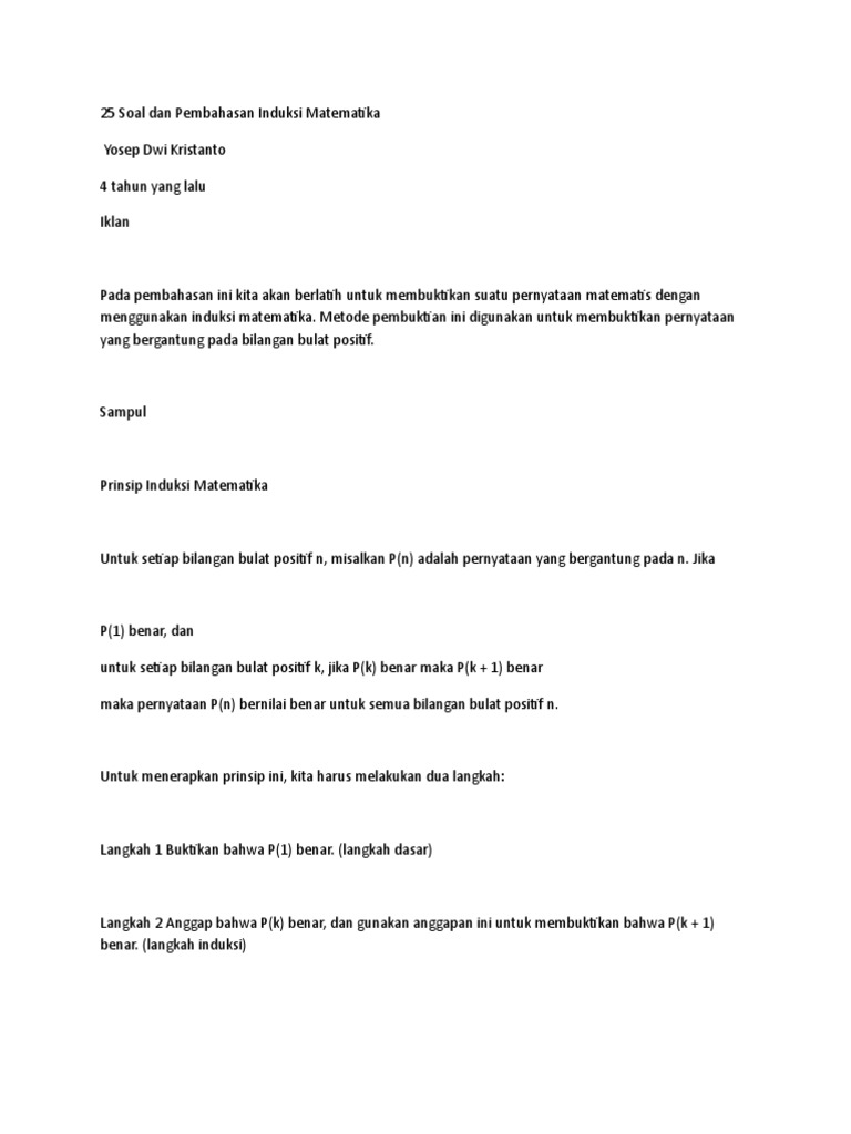 Contoh Soal Dan Pembahasan Induksi Matematika - Contoh Soal Terbaru