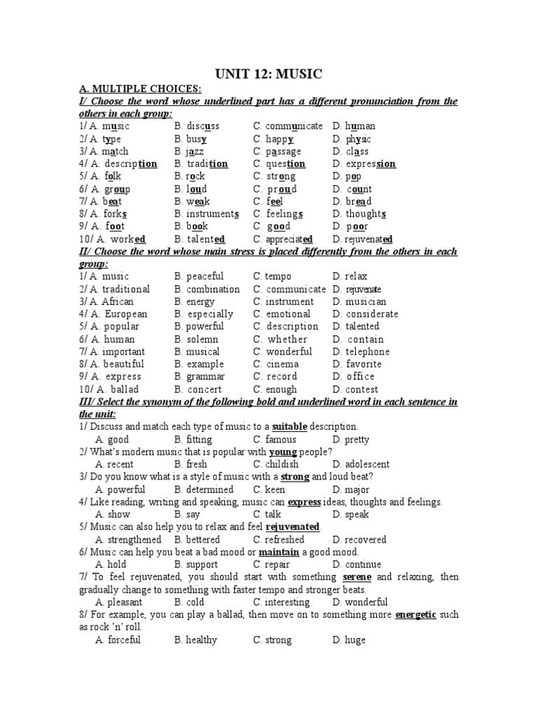 Bai Tap Tieng Anh Lop 10 Unit 12 Music | PDF | Popular Music | Folk Music