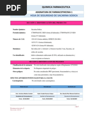 Hoja De Seguridad De Sacarina Sodica Quimica Farmaceutica Dioxido De Carbono Incineracion