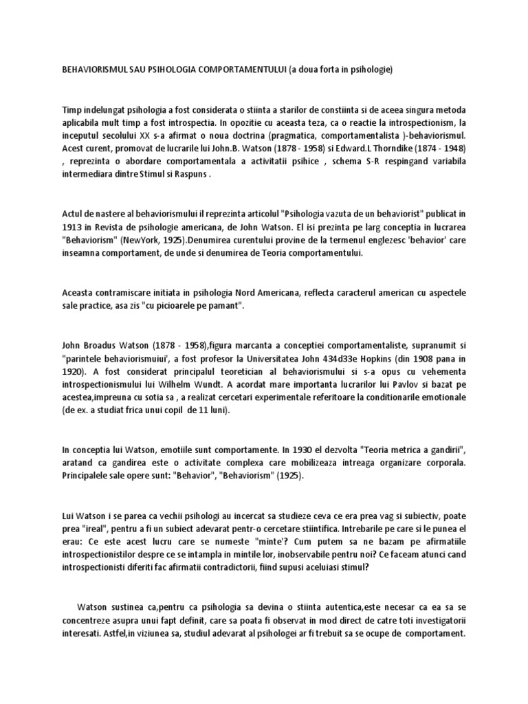 Behaviorismul Sau Psihologia Comportamentului | PDF