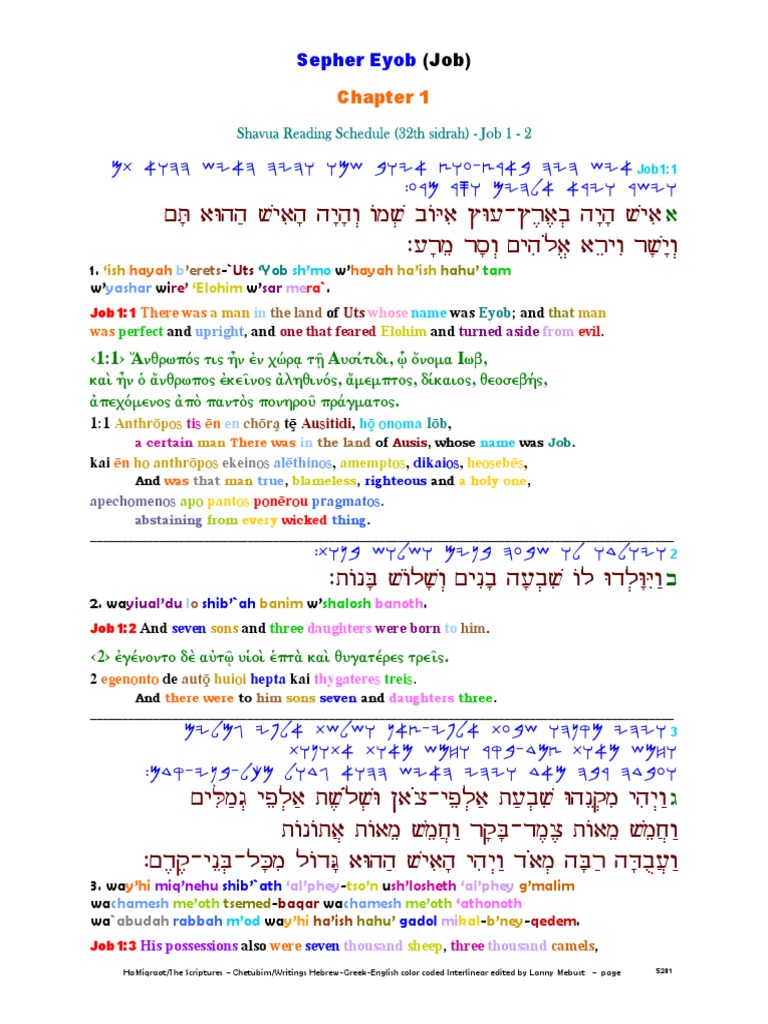 29 The Scriptures Old Testament Hebrew Greek English Color Coded Interlinear Job Bible Content Bible