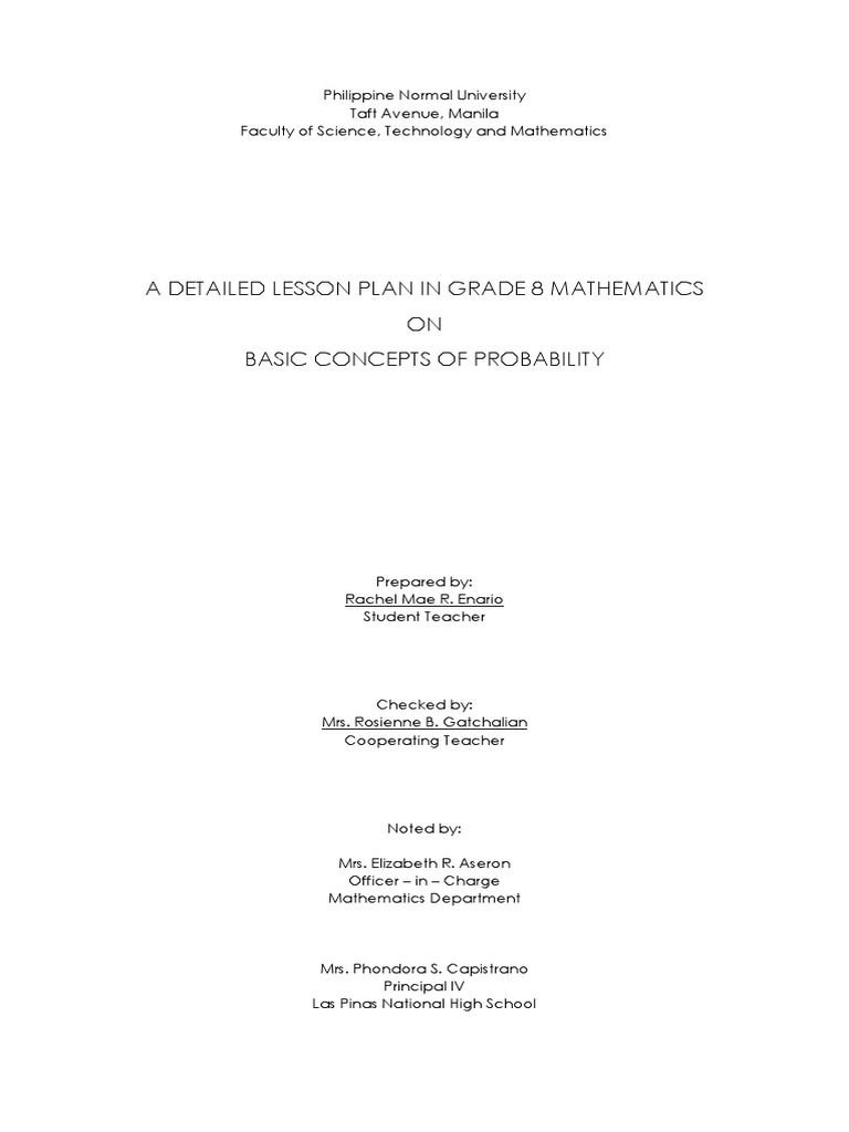 A Detailed Lesson Plan in Grade 8 Mathematics ON Basic Concepts of ...