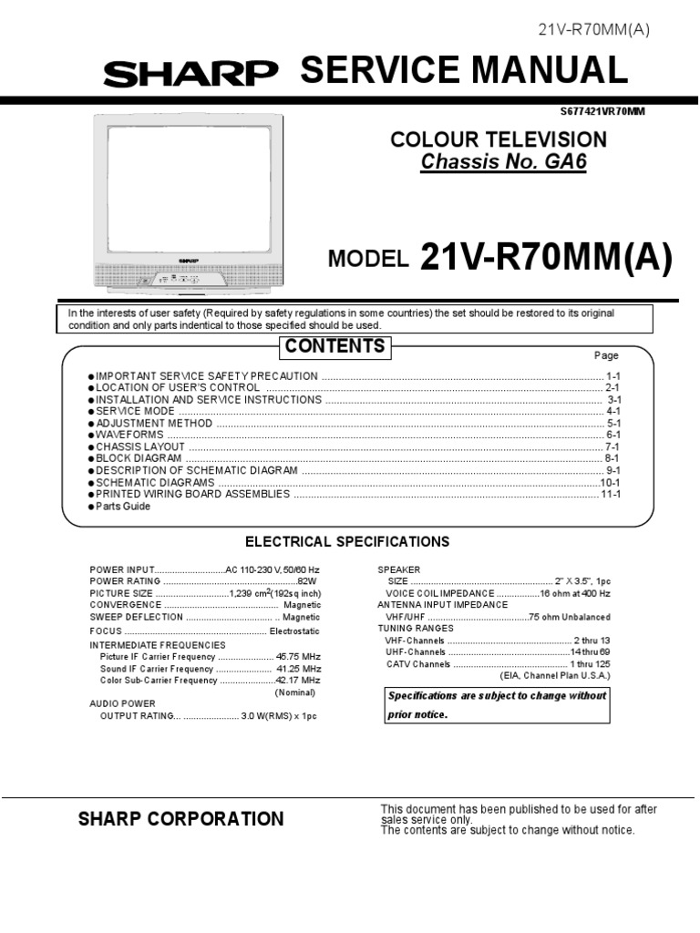 Manual TV Sharp PDF Vacuum Tube High Voltage