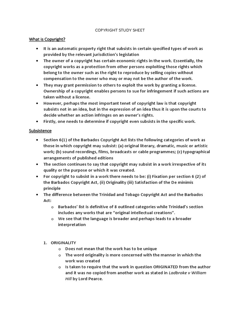 Copyright Study Sheet | PDF | Copyright | License