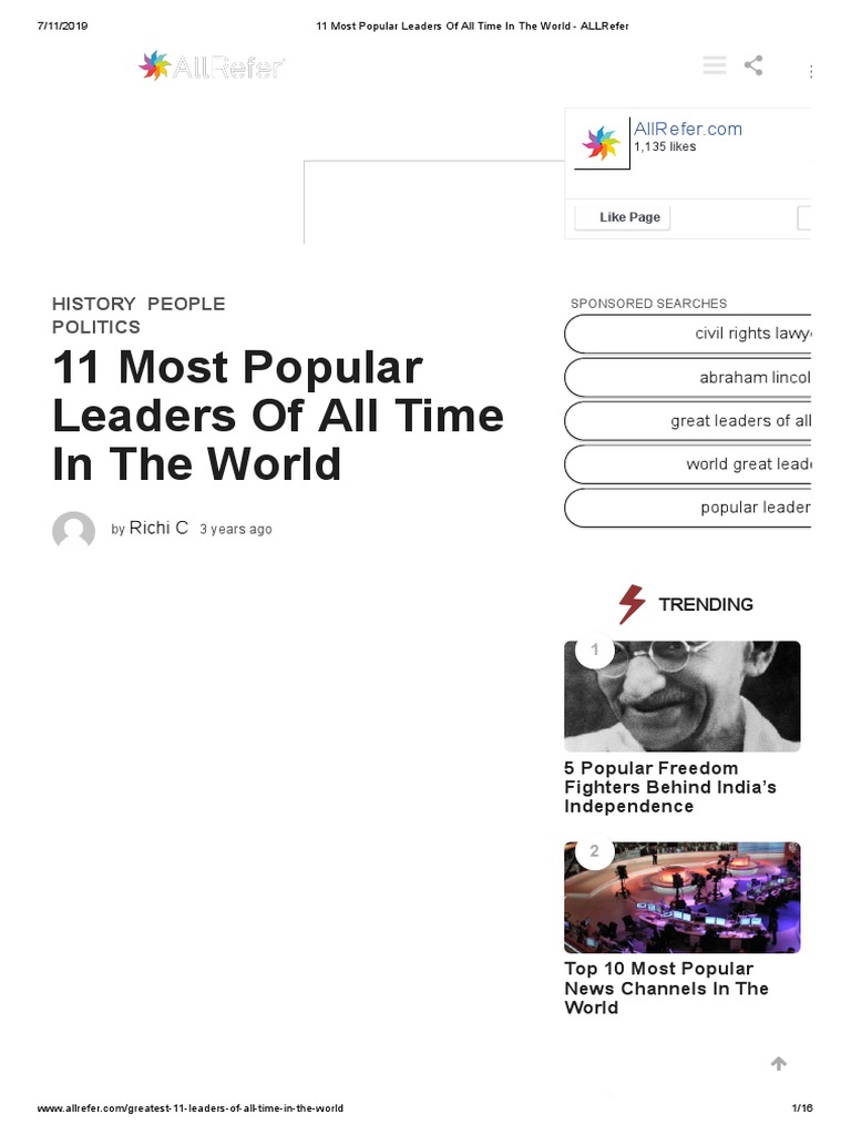 11 Most Popular Leaders of All Time in The World - ALLRefer PDF | PDF