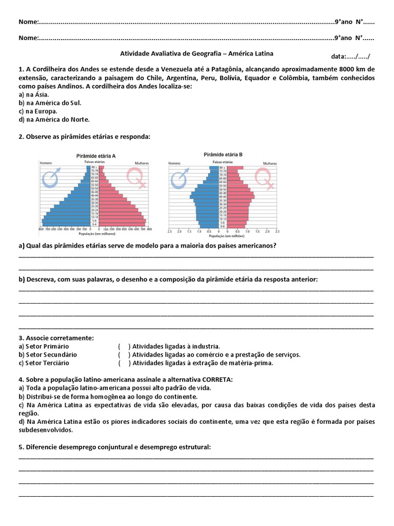 Exercícios Sobre América Do Sul 8 Ano Com Gabarito