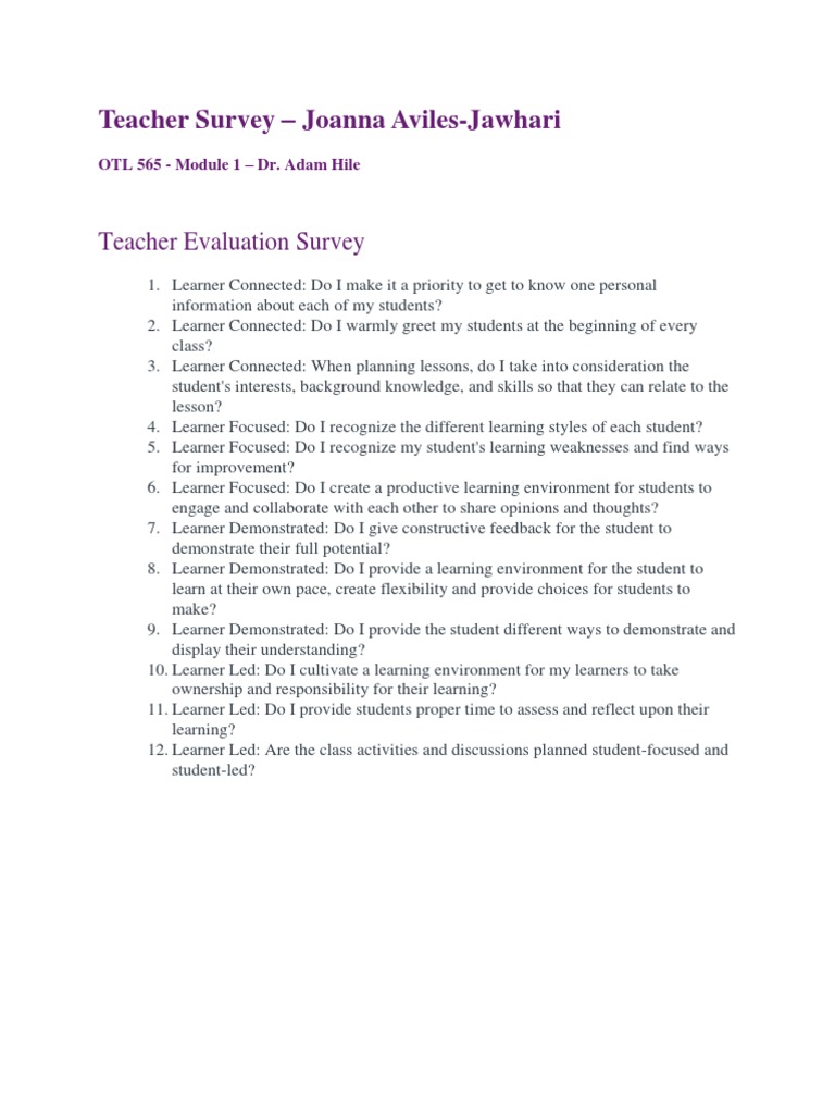 Module 1 CT Assignment - Teacher Survey | PDF