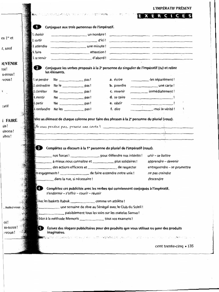 Exercice Sur L impératif Présent 6ème Exercices Verbes À L'impératif | PDF | Morphologie linguistique | Syntaxe