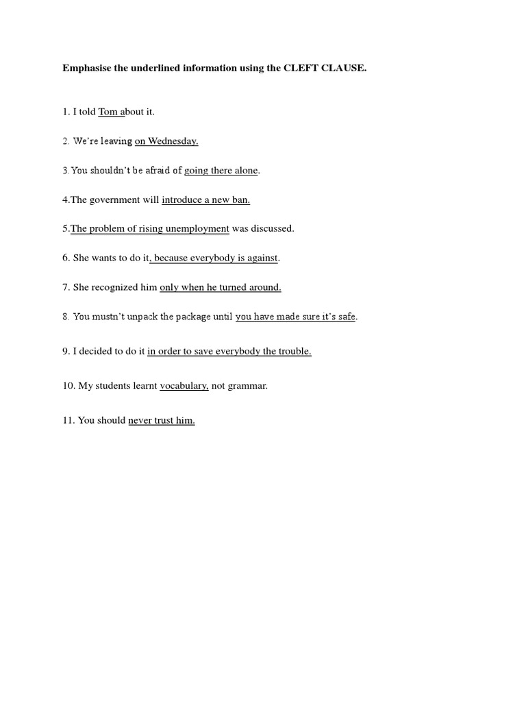 Cleft Clause Practice | PDF | Travel | Self-Improvement