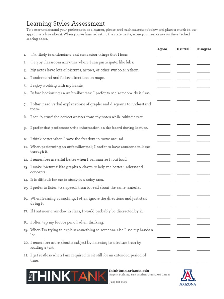 LEARNING STYLE ASSESSMENTS PDF visual data 7