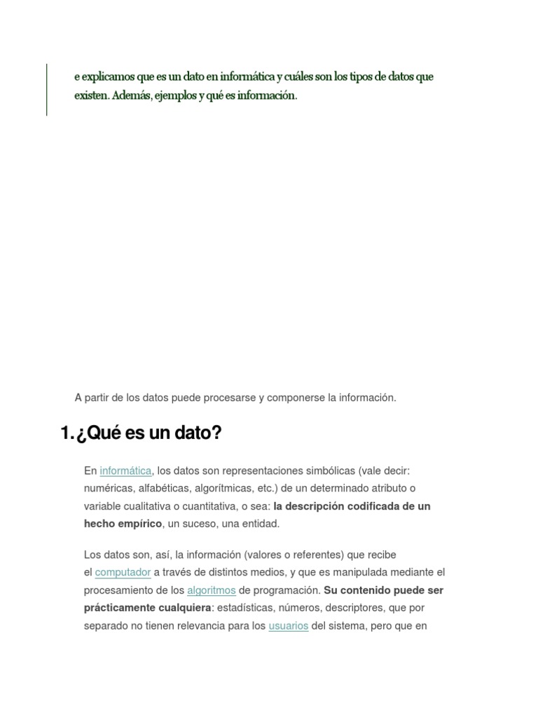 Datos e Información en Informática | PDF | Datos | Tipo de datos