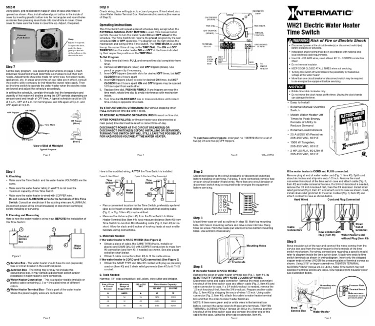 WH21 Electric Water Heater Time Switch Warning PDF Electrical
