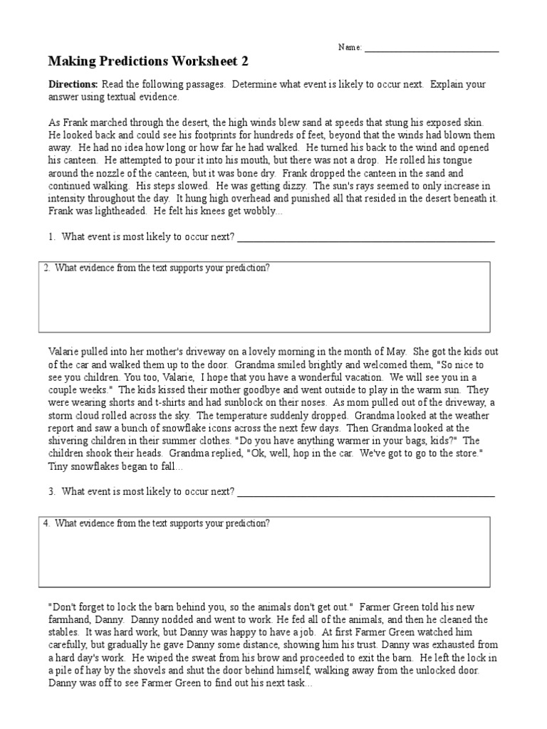 Making Predictions Worksheet 2 | PDF | Nature