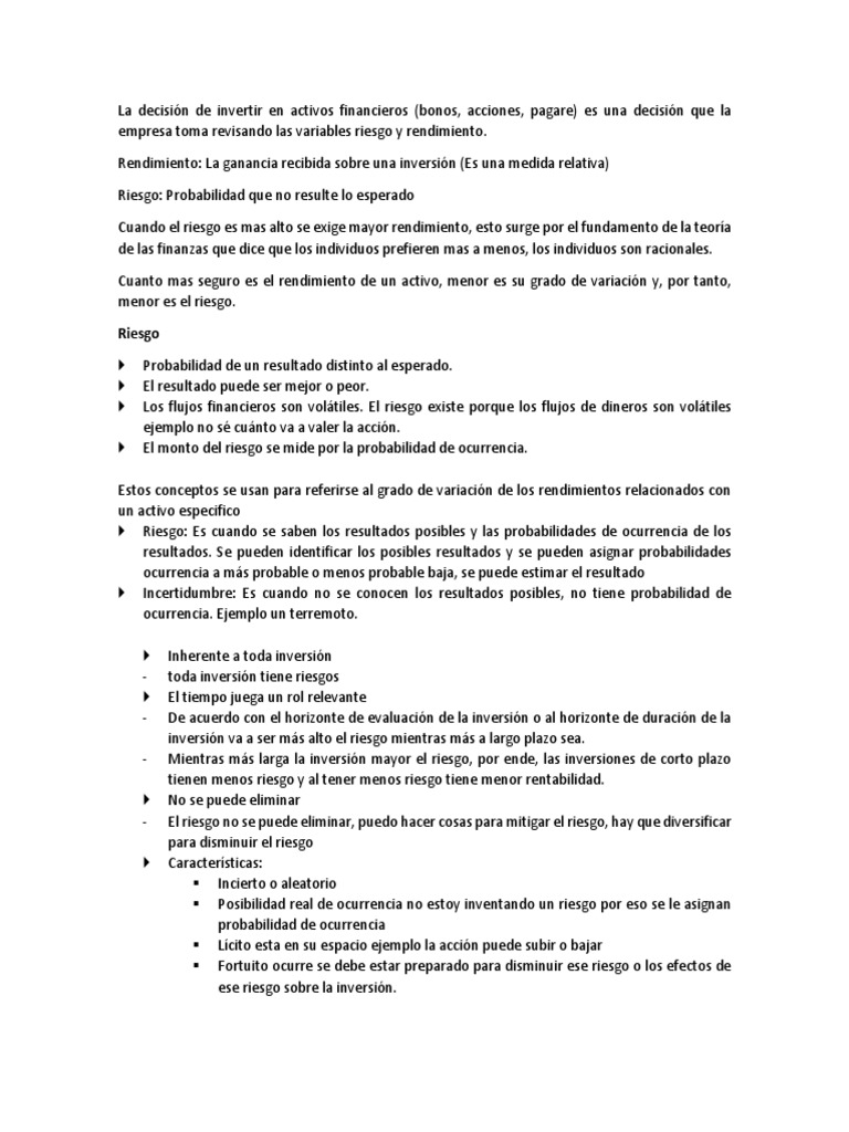 Riesgo y Rendimiento en Inversiones Financieras | PDF | Compartir ...
