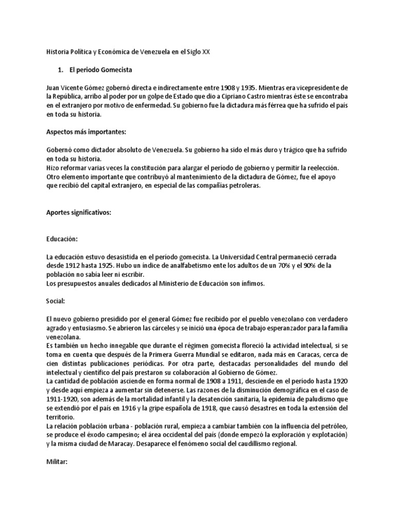 Historia Política y Económica de Venezuela Siglo XX | PDF | Venezuela ...