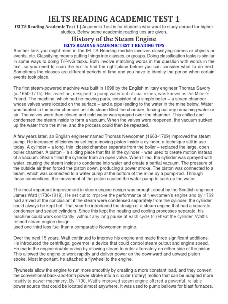 Ielts Reading Academic Test 1 PDF Steam Engine Cylinder (Engine)