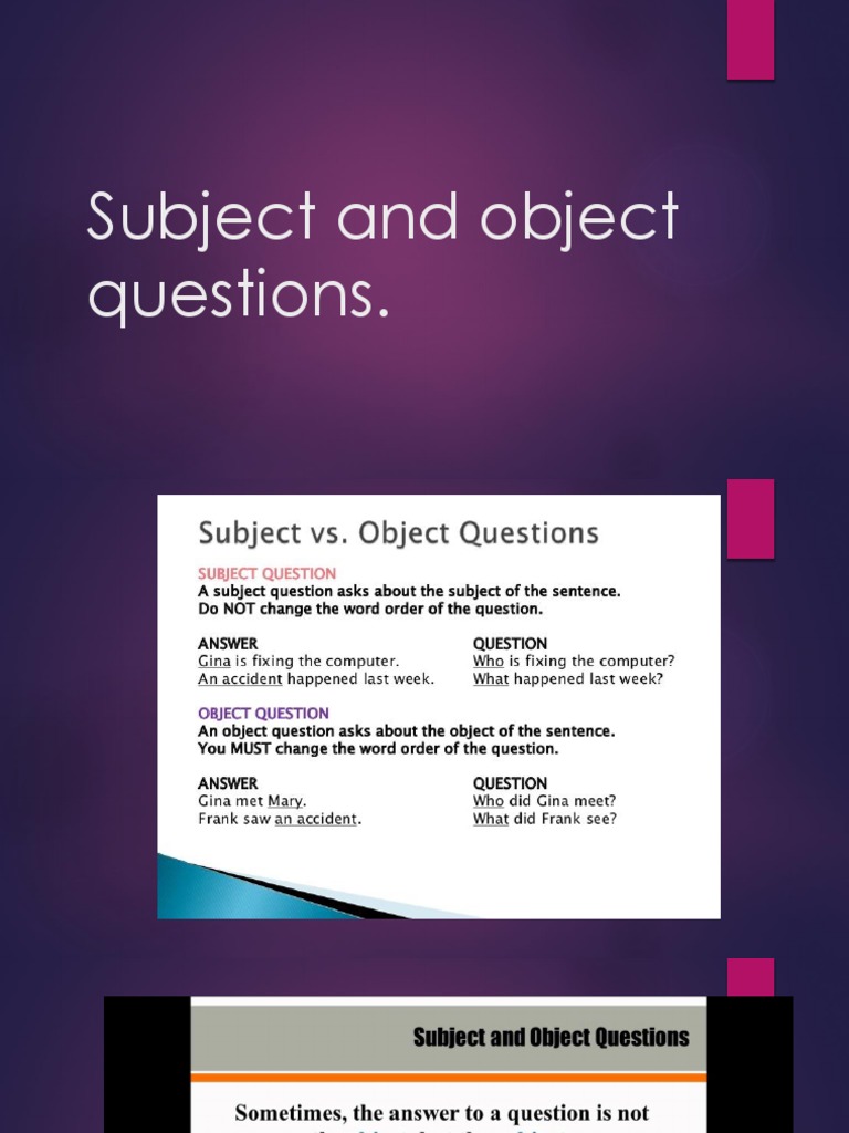 Subject and Object Questions | PDF | Language Arts & Discipline | Wellness