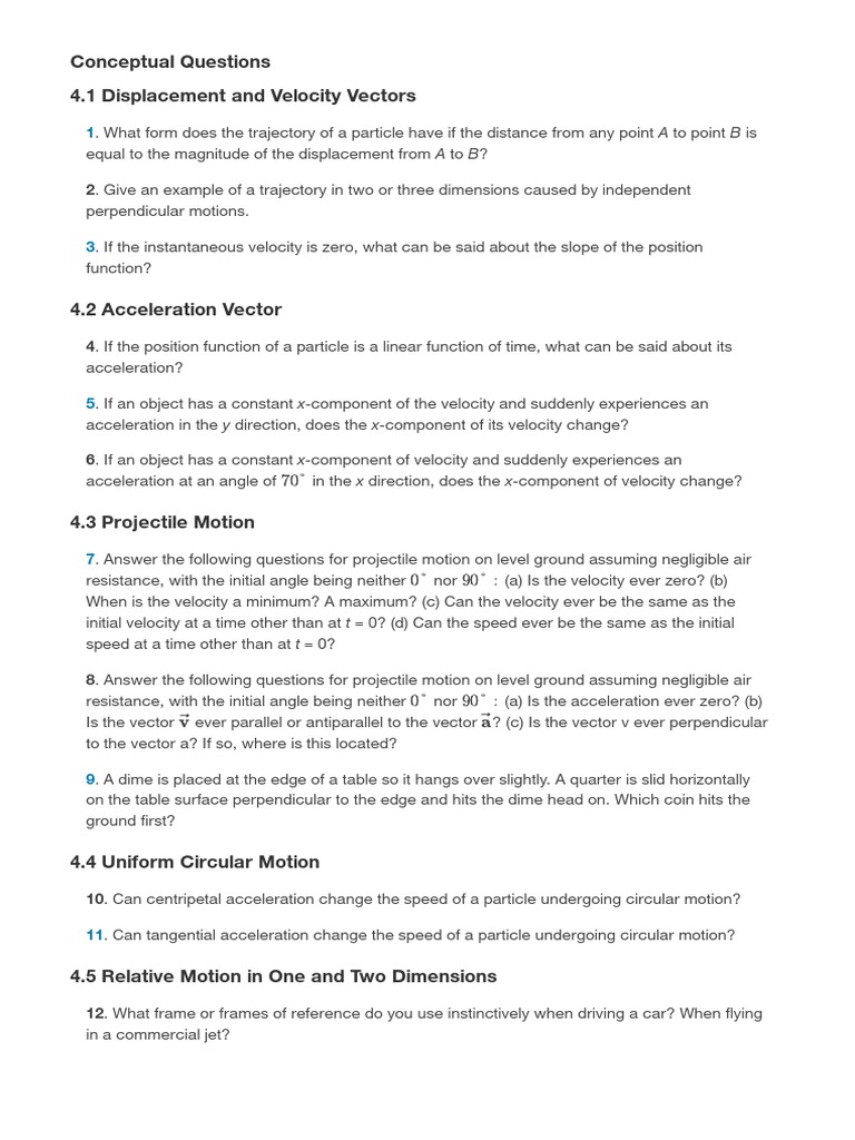 Conceptual Questions on Motion | PDF | Acceleration | Velocity